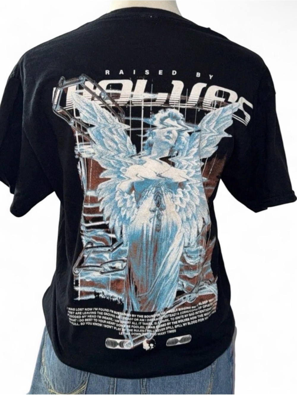 Black Graphic Tee with Blue Angel Print